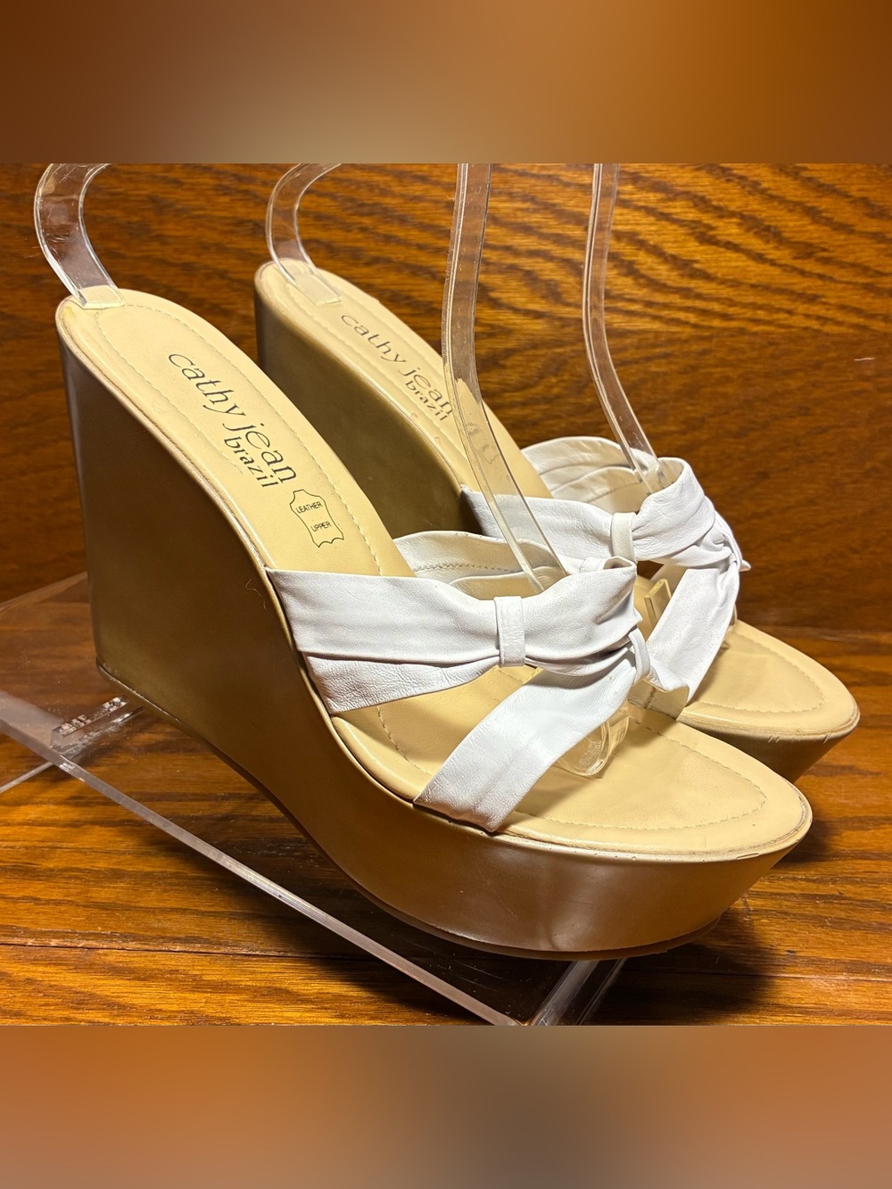 Y2K Vintage Cathy Jean Brazil Platform Wedge Slides White Leather Size 8